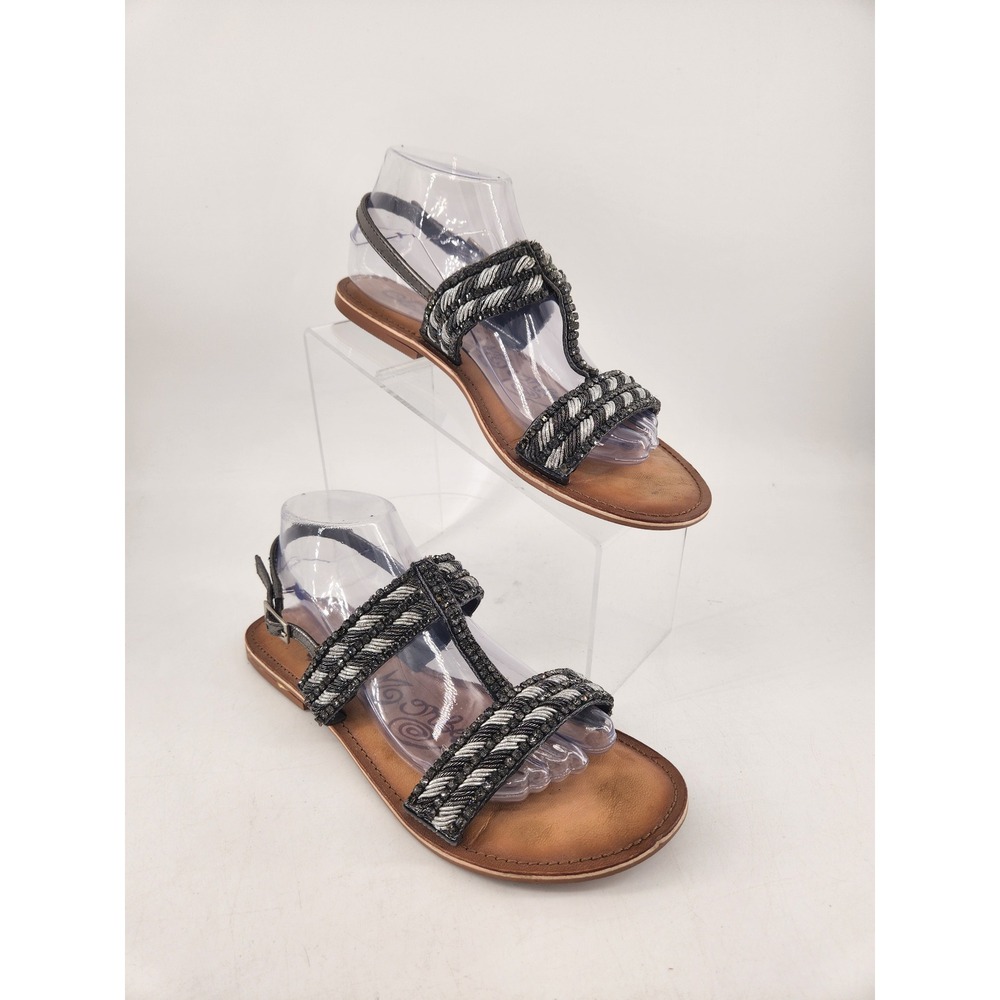 Naughty Monkey Sandals Womens 9.5 Black Silver Beaded T-Strap Flat NMS40030-210